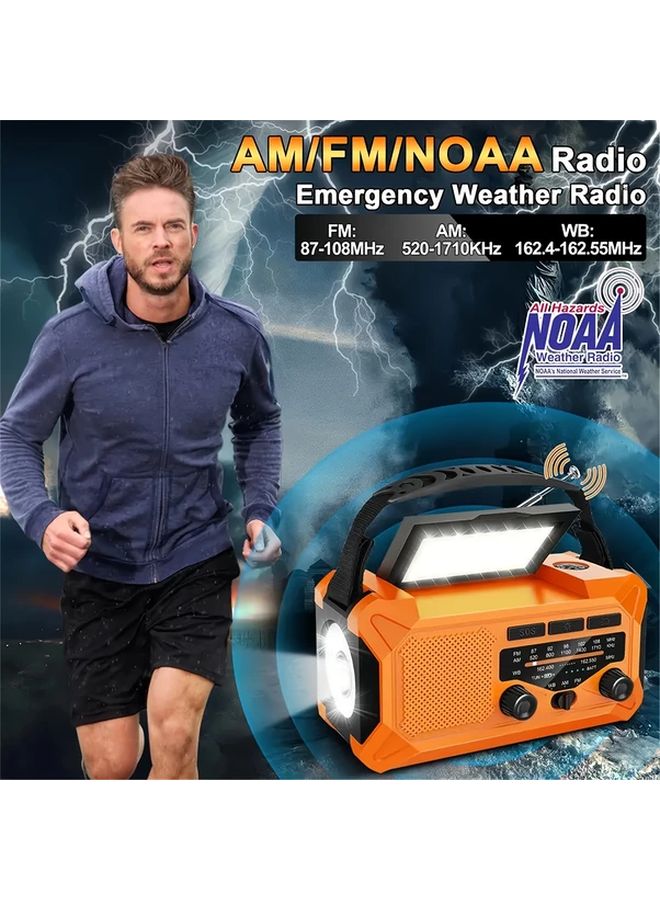 راديو الطوارئ الشمسي باللون الأخضر العسكري 10000 مللي أمبير شاحن يدوي AM FM تنبيه الطقس NOAA مصباح يدوي بوصلة شاحن هاتف نداء استغاثة للتخييم - Image 5