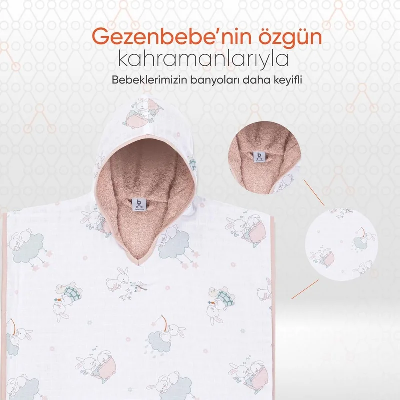 Gezenbebe Hero Patterned Muslin & Towel Baby Poncho Bunny