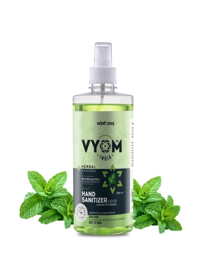 VYOM India Herbal Hygiene Mint Liquid Hand Sanitizer Spray |  Based, Kills Germs, Long Lasting | 500 ML (Pack of 1) - Image 1