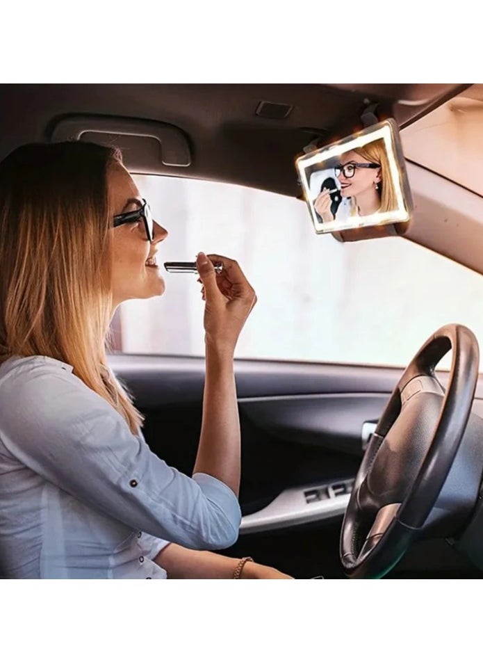 Generic Car Vanity Mirror with Touch LED Light - 3 Color Modes, Rechargeable Makeup Mirror for Car Interior, Adjustable Brightness, Ultra-Thin Design, Perfect for Travel & Daily Use  - Image 1