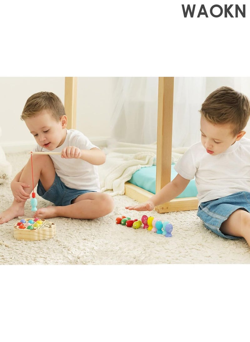 WAOKN Montessori Magnetic Wooden Fishing Game for Toddlers 1-3 Years Old,Fine Motor Skills Early Learning Eyes Hands Cooperation Toy for Boys & Girls Great Birthday Gift - Image 4