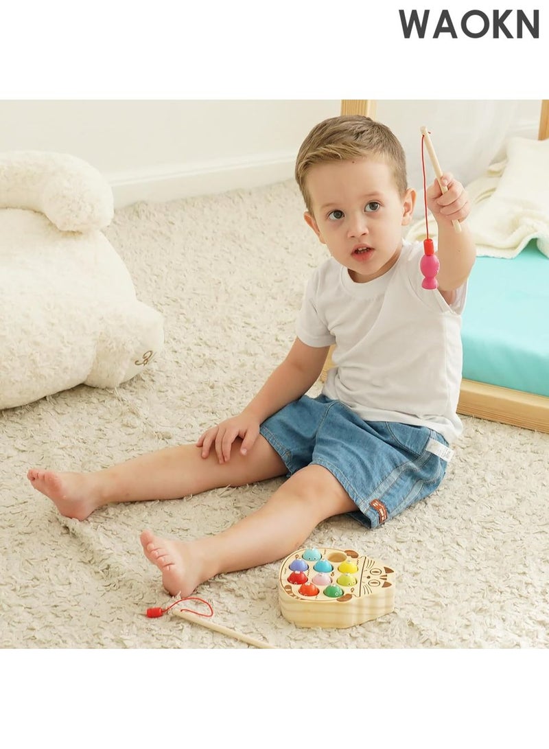 WAOKN Montessori Magnetic Wooden Fishing Game for Toddlers 1-3 Years Old,Fine Motor Skills Early Learning Eyes Hands Cooperation Toy for Boys & Girls Great Birthday Gift - Image 3
