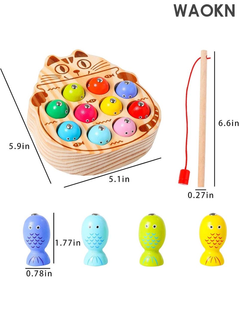 WAOKN Montessori Magnetic Wooden Fishing Game for Toddlers 1-3 Years Old,Fine Motor Skills Early Learning Eyes Hands Cooperation Toy for Boys & Girls Great Birthday Gift - Image 2