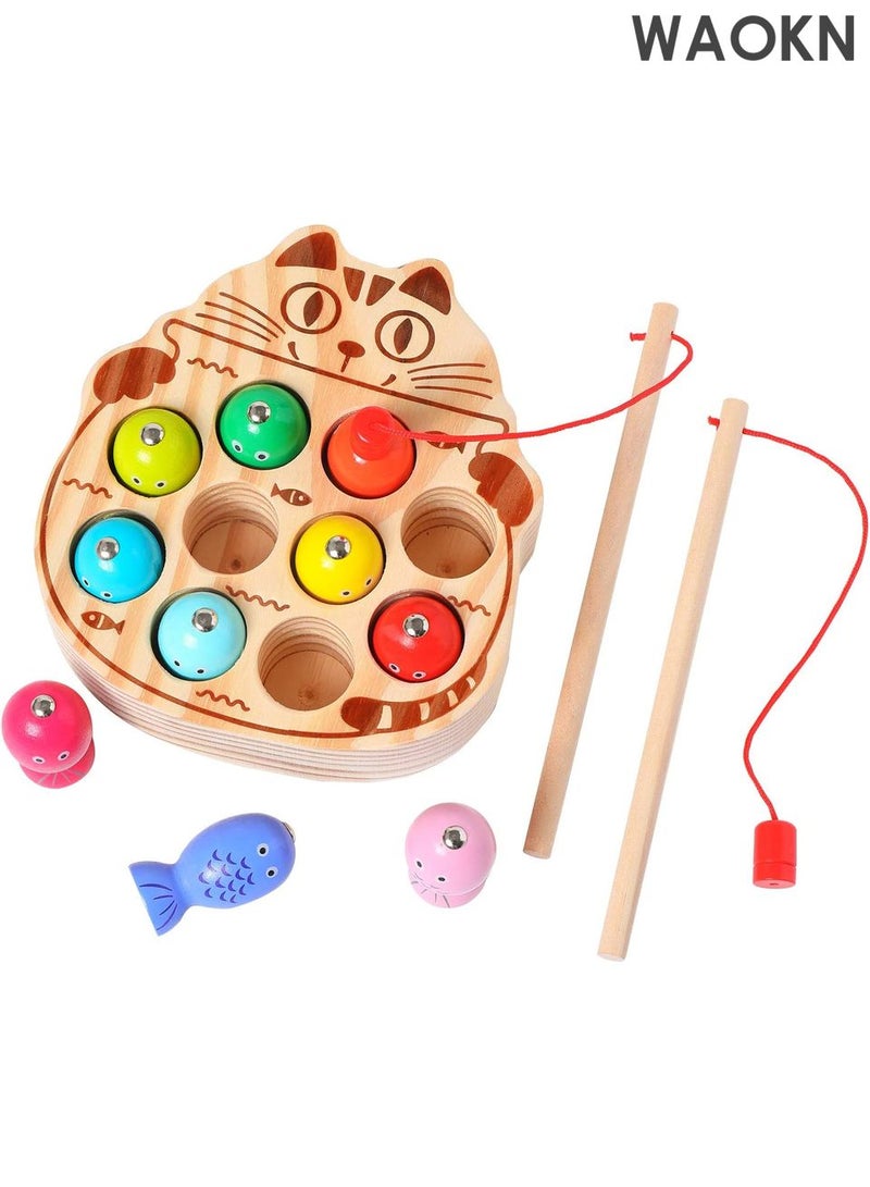 WAOKN Montessori Magnetic Wooden Fishing Game for Toddlers 1-3 Years Old,Fine Motor Skills Early Learning Eyes Hands Cooperation Toy for Boys & Girls Great Birthday Gift - Image 1