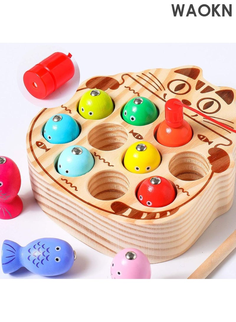 WAOKN Montessori Magnetic Wooden Fishing Game for Toddlers 1-3 Years Old,Fine Motor Skills Early Learning Eyes Hands Cooperation Toy for Boys & Girls Great Birthday Gift - Image 5