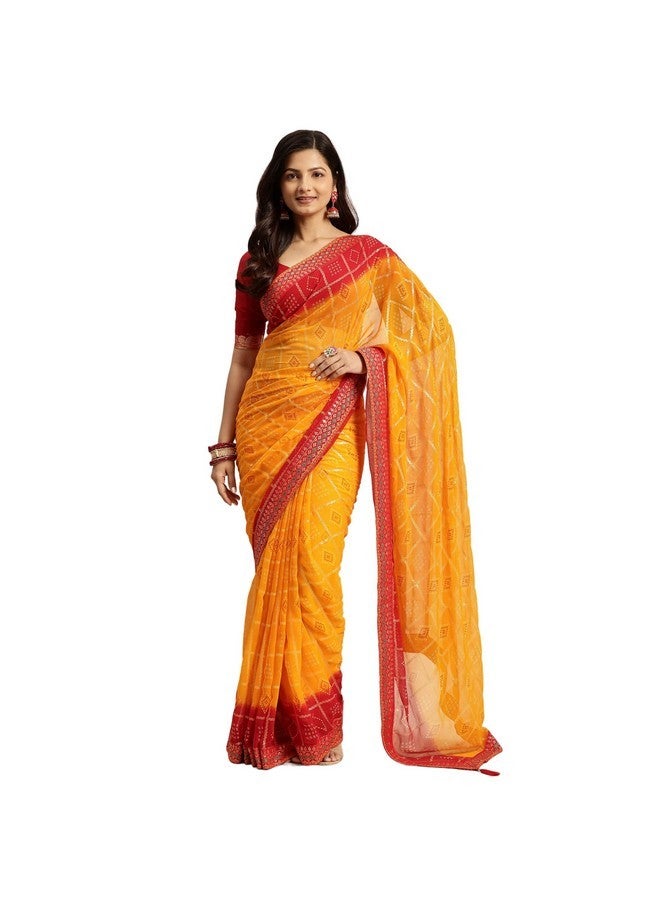 RATAN Women's Chiffon Bandhani Printed Saree without Blouse Piece(SHCH-36222_Yellow) - Image 1