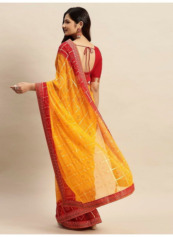 RATAN Women's Chiffon Bandhani Printed Saree without Blouse Piece(SHCH-36222_Yellow) - Image 4
