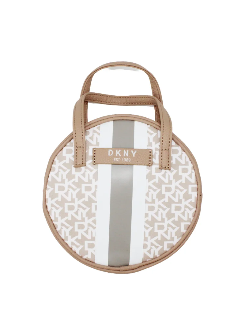 DKNY DKNY Signature Stripe Original Circle Bag Cosmetic Bag, Travel Make up Bag Small, Small Lightweight Cosmetic Bag Storage Bag, Small Makeup Bag, Travel Toiletry Bag