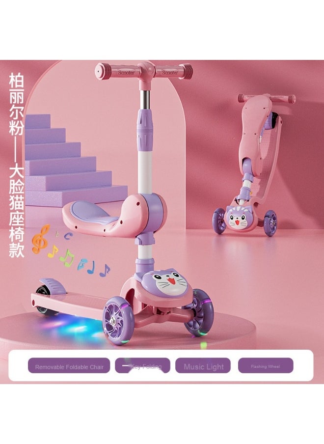 Shuer - Children's Scooter Can Sit And Ride Led Light Flashing Wheel Adjustable Height Foldable Scooter Outdoor Activities For Boys Girls - Image 1