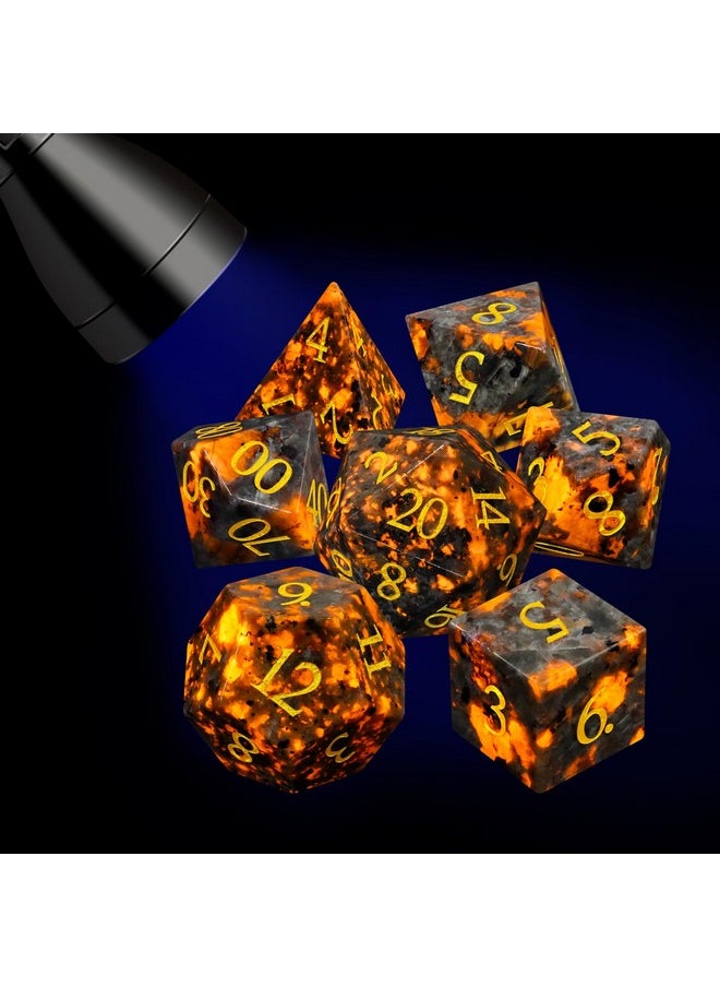 Lucky-M LUCKY-M Natural Flame Yooperlite Gemstone DND Dice, Birthday Gifts for Him, 7PCS Dungeons and Dragons Dice Set with Case for RPG, Handmade Cool Dice Sets DD  - Image 4