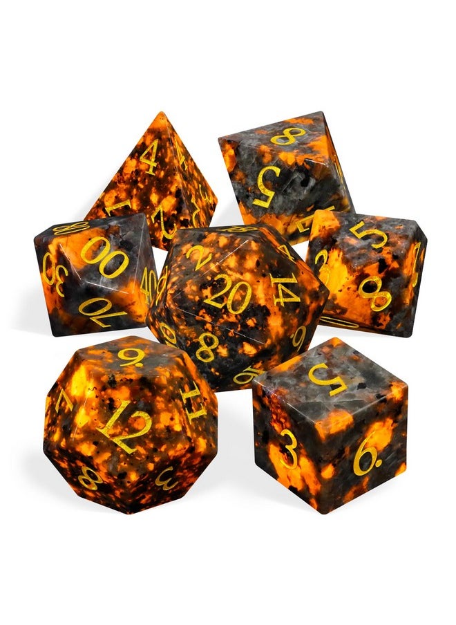 Lucky-M LUCKY-M Natural Flame Yooperlite Gemstone DND Dice, Birthday Gifts for Him, 7PCS Dungeons and Dragons Dice Set with Case for RPG, Handmade Cool Dice Sets DD  - Image 1