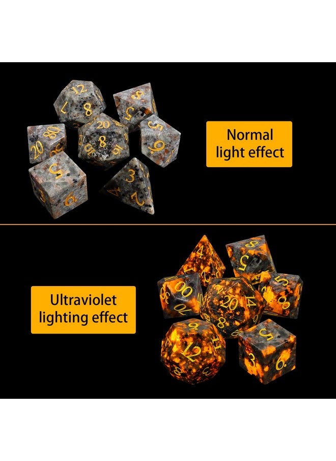 Lucky-M LUCKY-M Natural Flame Yooperlite Gemstone DND Dice, Birthday Gifts for Him, 7PCS Dungeons and Dragons Dice Set with Case for RPG, Handmade Cool Dice Sets DD  - Image 2
