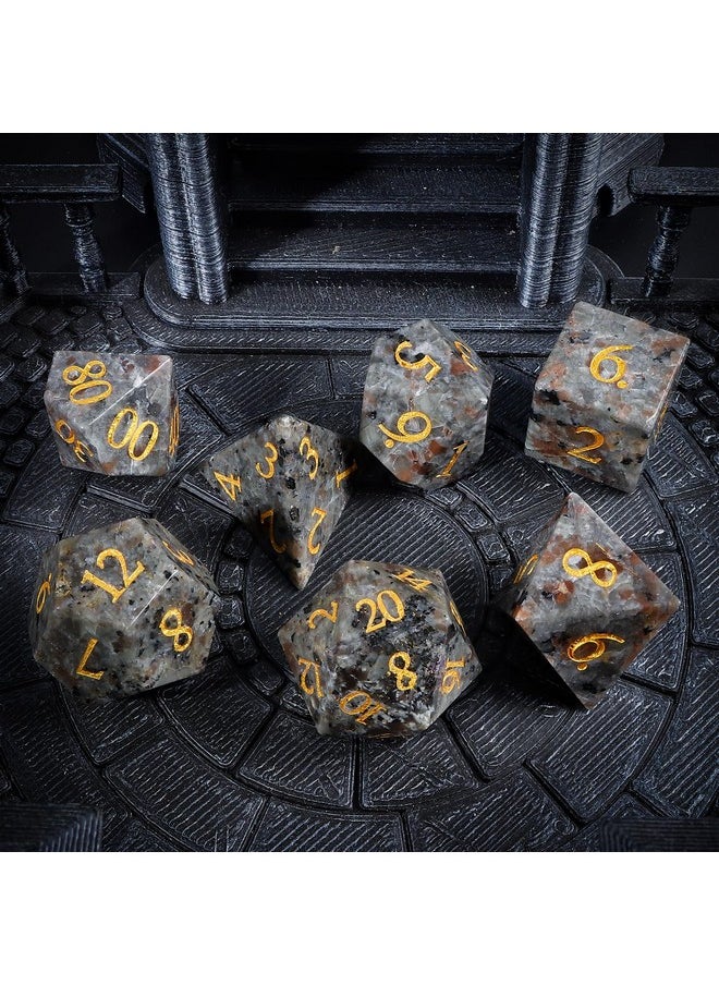 Lucky-M LUCKY-M Natural Flame Yooperlite Gemstone DND Dice, Birthday Gifts for Him, 7PCS Dungeons and Dragons Dice Set with Case for RPG, Handmade Cool Dice Sets DD  - Image 5