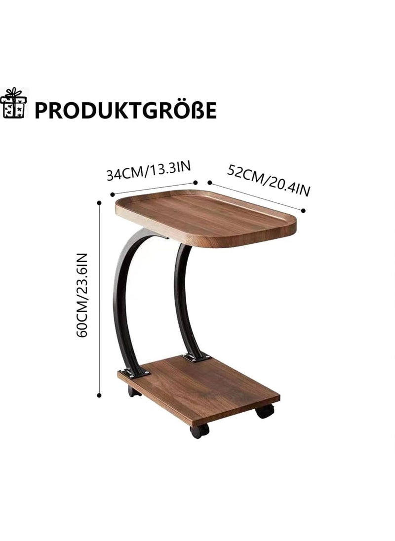 Generic - C-Shaped End Table, Sofa Side Table, Bedside Nightstand, Portable Multi-Functional Overbed Table, Easy to Assemble Metal Frame, with Wheels - Image 1