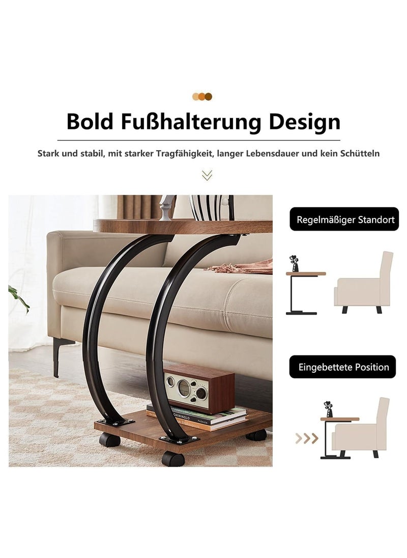 Generic - C-Shaped End Table, Sofa Side Table, Bedside Nightstand, Portable Multi-Functional Overbed Table, Easy to Assemble Metal Frame, with Wheels - Image 1