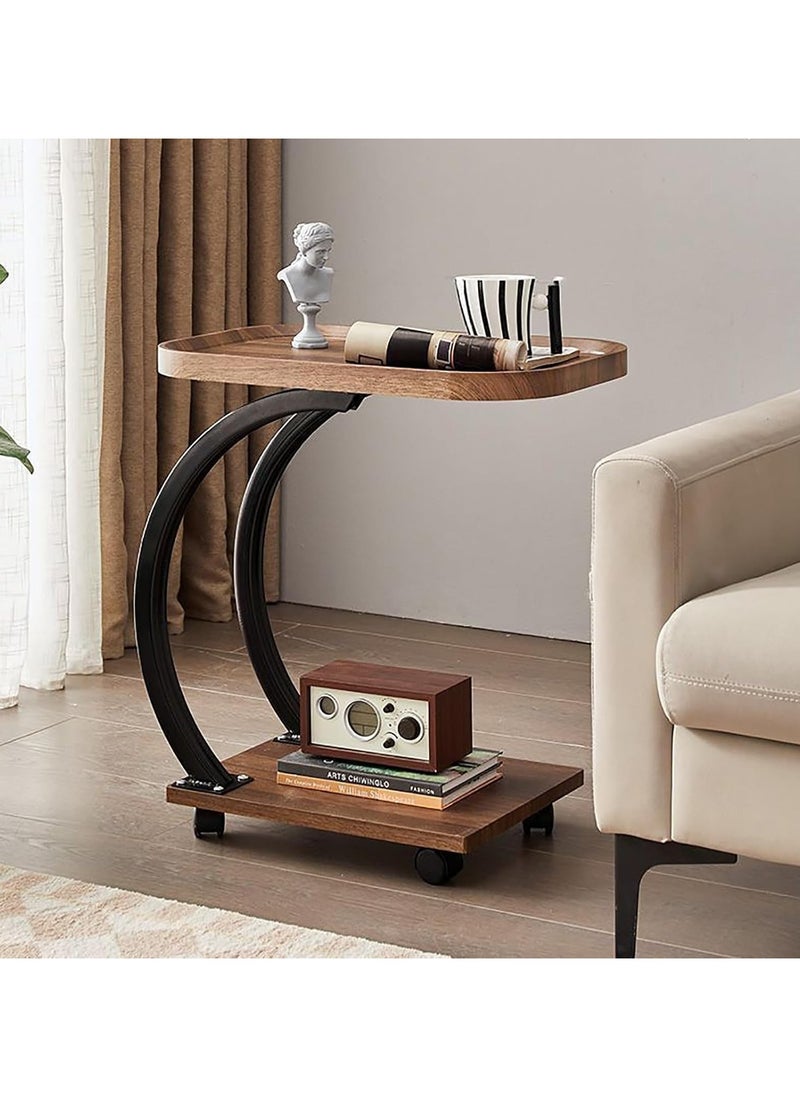 Generic - C-Shaped End Table, Sofa Side Table, Bedside Nightstand, Portable Multi-Functional Overbed Table, Easy to Assemble Metal Frame, with Wheels - Image 1