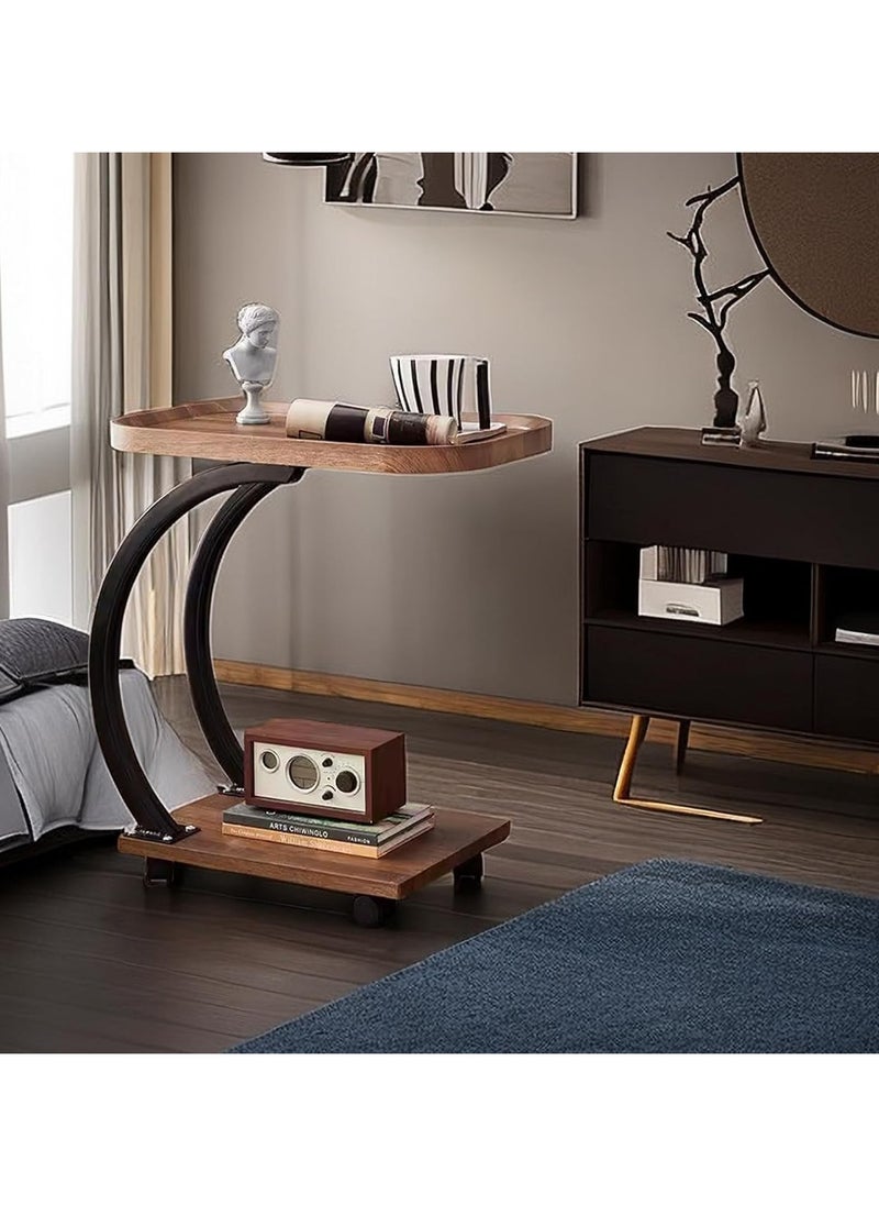 Generic - C-Shaped End Table, Sofa Side Table, Bedside Nightstand, Portable Multi-Functional Overbed Table, Easy to Assemble Metal Frame, with Wheels - Image 1