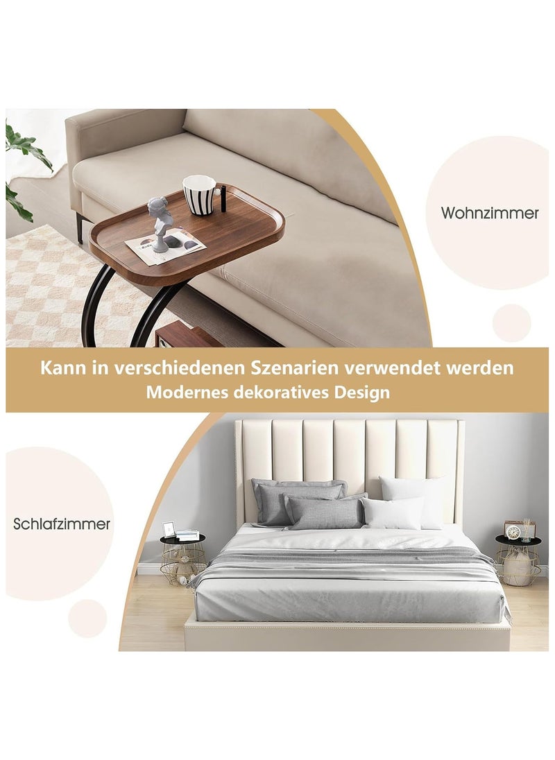 Generic - C-Shaped End Table, Sofa Side Table, Bedside Nightstand, Portable Multi-Functional Overbed Table, Easy to Assemble Metal Frame, with Wheels - Image 1