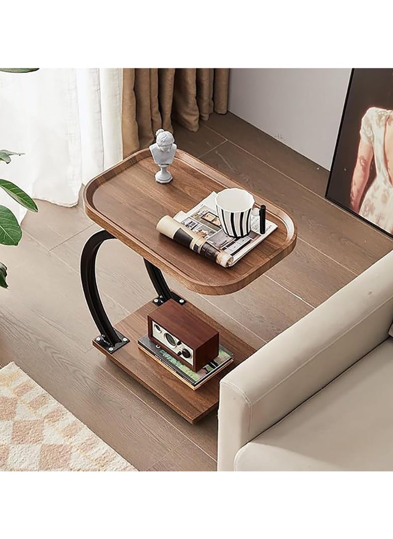 Generic - C-Shaped End Table, Sofa Side Table, Bedside Nightstand, Portable Multi-Functional Overbed Table, Easy to Assemble Metal Frame, with Wheels - Image 1