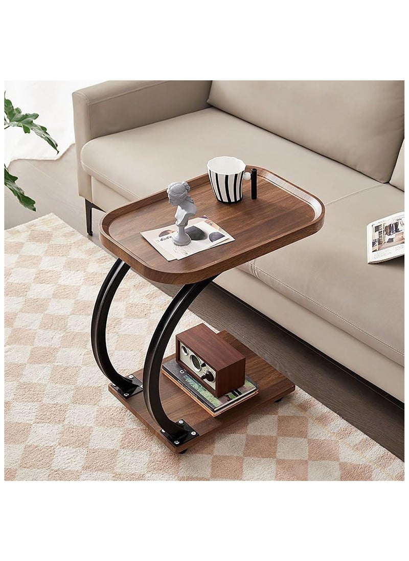 Generic - C-Shaped End Table, Sofa Side Table, Bedside Nightstand, Portable Multi-Functional Overbed Table, Easy to Assemble Metal Frame, with Wheels - Image 1