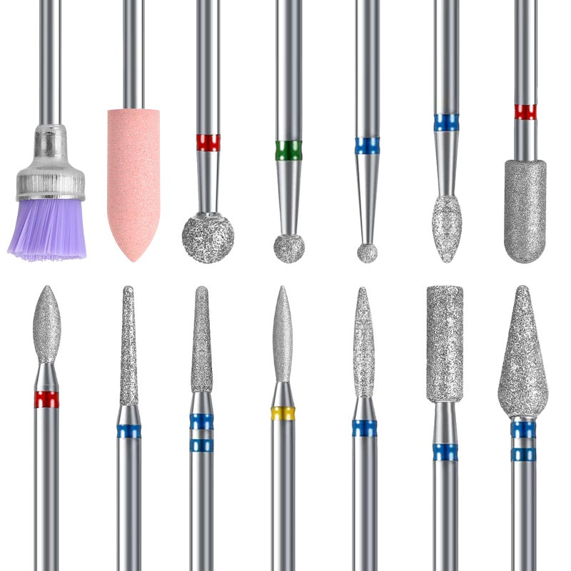 SQULIGT 14Pcs Nail Drill Bits 332 Cuticle Clean Nail Bit for Electric Nail File Machine Suitable for Acrylic Manicure Pedicure Cuticle Gel Polishing Nail Salon Supply