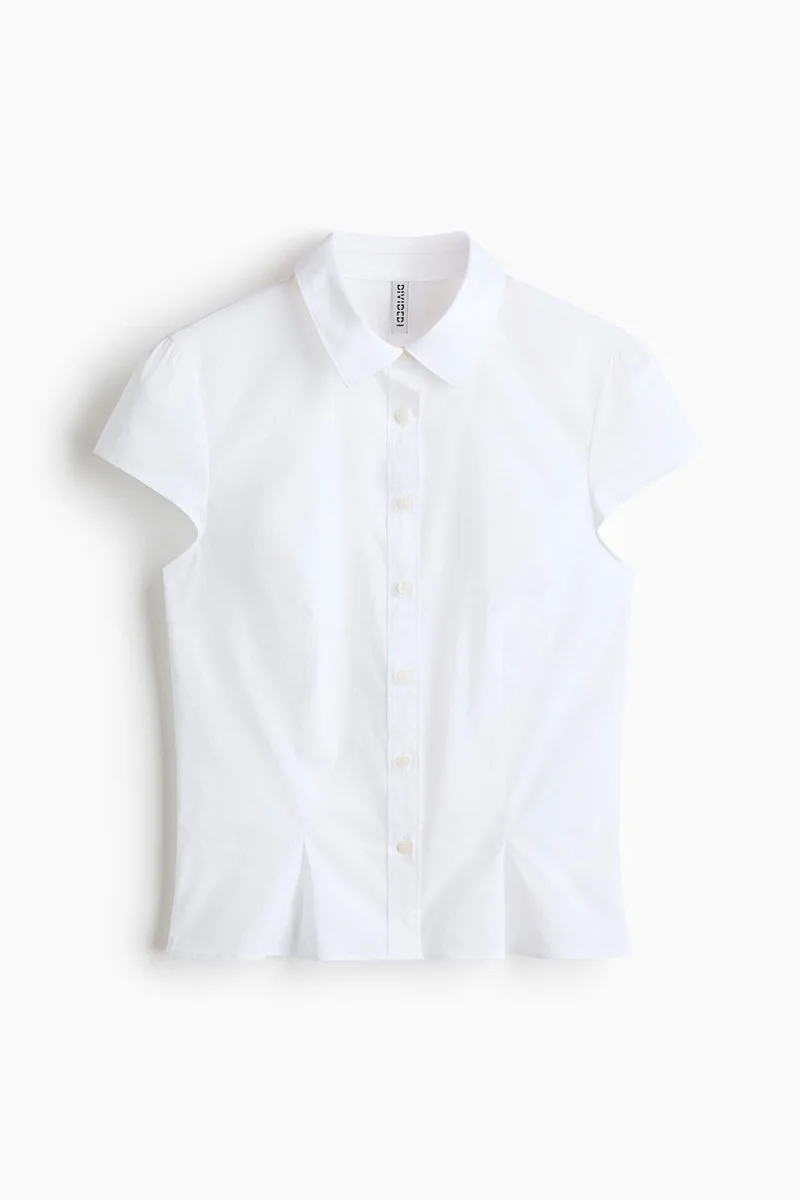 اتش اند ام قميص بوبلين بأكمام قصيرة