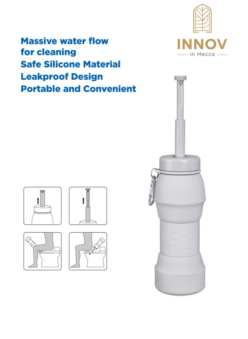 INNOV In Mecca شطاف محمول، شطاف محمول، شطاف محمول بسعة 500 مل مع فوهة قابلة للسحب، رعاية ما بعد الولادة، شطاف للسفر، زجاجة قابلة للطي، مناسبة للرجال، الأطفال، النساء أو المرضى طريحي الفراش - Image 4