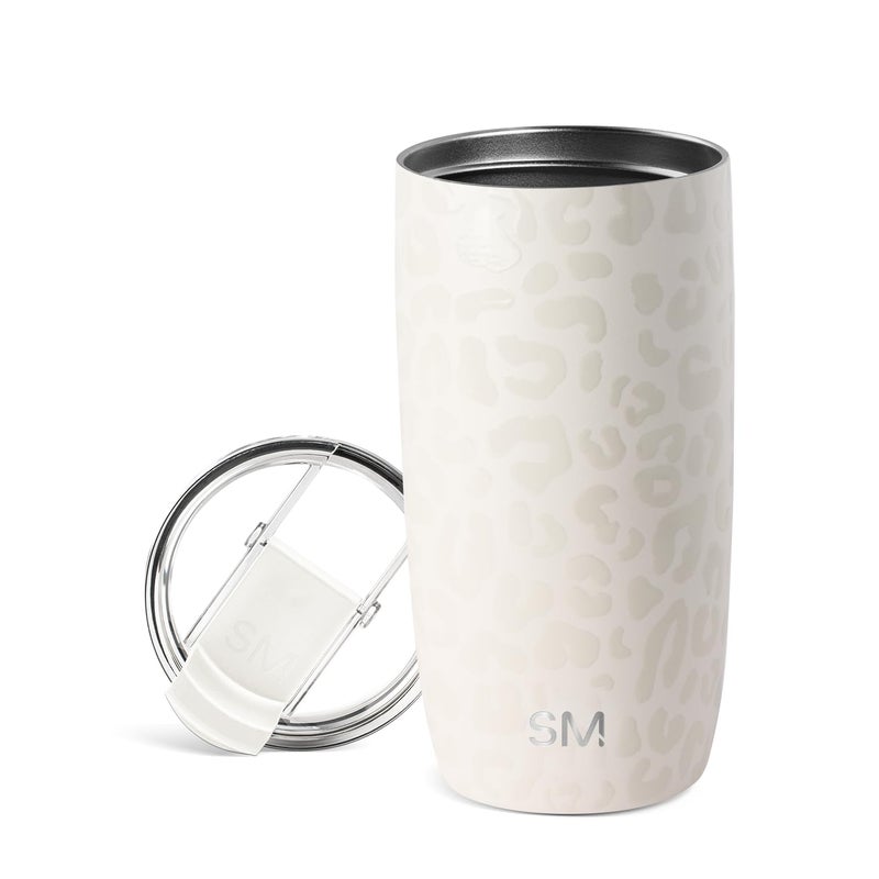 Simple Modern Travel Coffee Mug Tumbler with Flip Lid Reusable Insulated Stainless Steel Cold Brew Iced Coffee Cup Thermos Gifts for Women Men Him Her Voyager Collection 16oz Cream Leopard