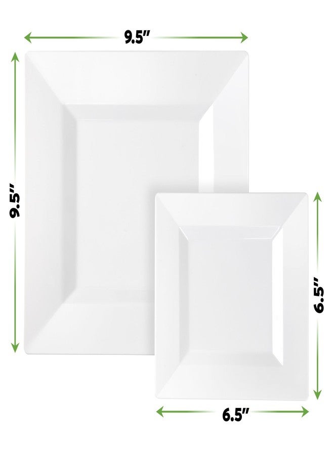 SETUP 100-Piece White Square Plastic Dinnerware Set - 50 9.5" Dinner & 50 6.5" Salad Plates - Heavy-Duty Disposable for Weddings, Catering, Parties - Image 2