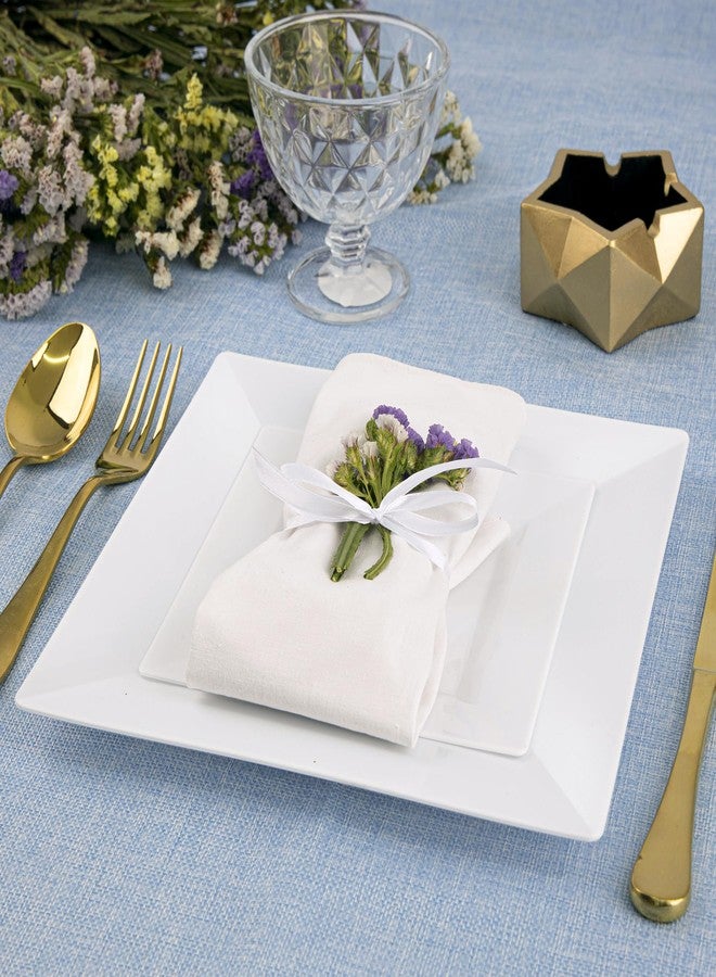 SETUP 100-Piece White Square Plastic Dinnerware Set - 50 9.5" Dinner & 50 6.5" Salad Plates - Heavy-Duty Disposable for Weddings, Catering, Parties - Image 5