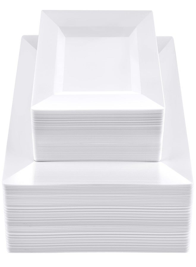 SETUP 100-Piece White Square Plastic Dinnerware Set - 50 9.5" Dinner & 50 6.5" Salad Plates - Heavy-Duty Disposable for Weddings, Catering, Parties - Image 1