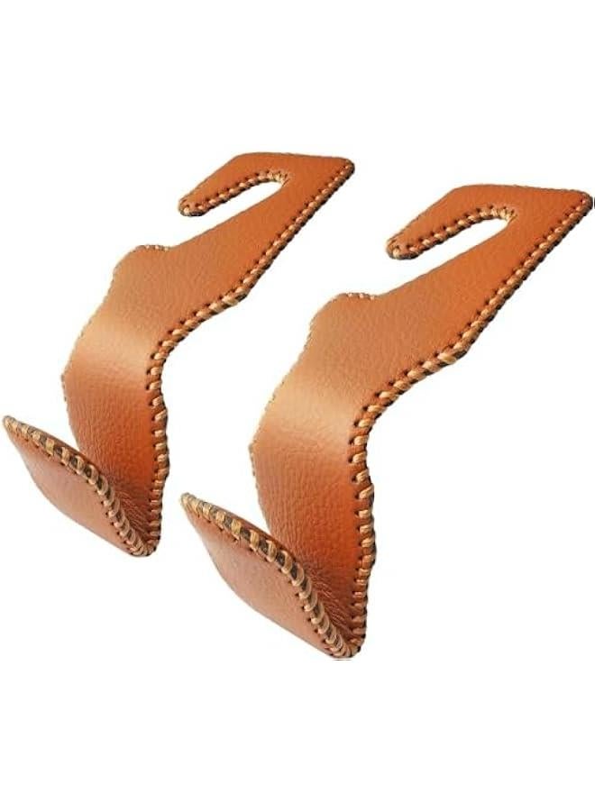 HOOKOR Car Seat Headrest Hooks, Car Seat Back Headrest Storage Hook Hanger for Purse Coats Umbrellas, Grocery, Bags, Handbag, 2 Pack, Brown (80-03) - Image 1