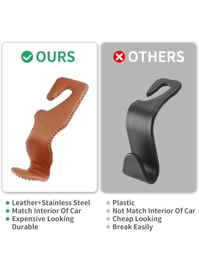 HOOKOR Car Seat Headrest Hooks, Car Seat Back Headrest Storage Hook Hanger for Purse Coats Umbrellas, Grocery, Bags, Handbag, 2 Pack, Brown (80-03) - Image 5