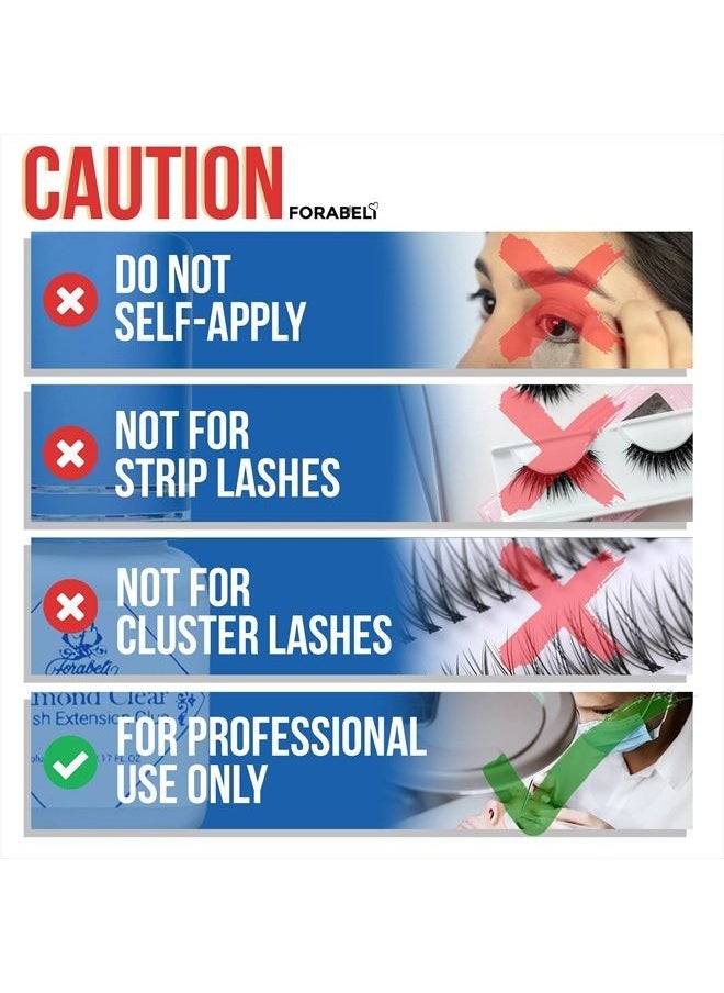 Diamond Clear Eyelash Extension Glue - Forabeli 5ml Crystal Clear Strong Lash Adhesive for Professional Use | Semi Permanent Classic and Volume Eyelash Extensions | 2-3 sec Drying | 6 Week Retention