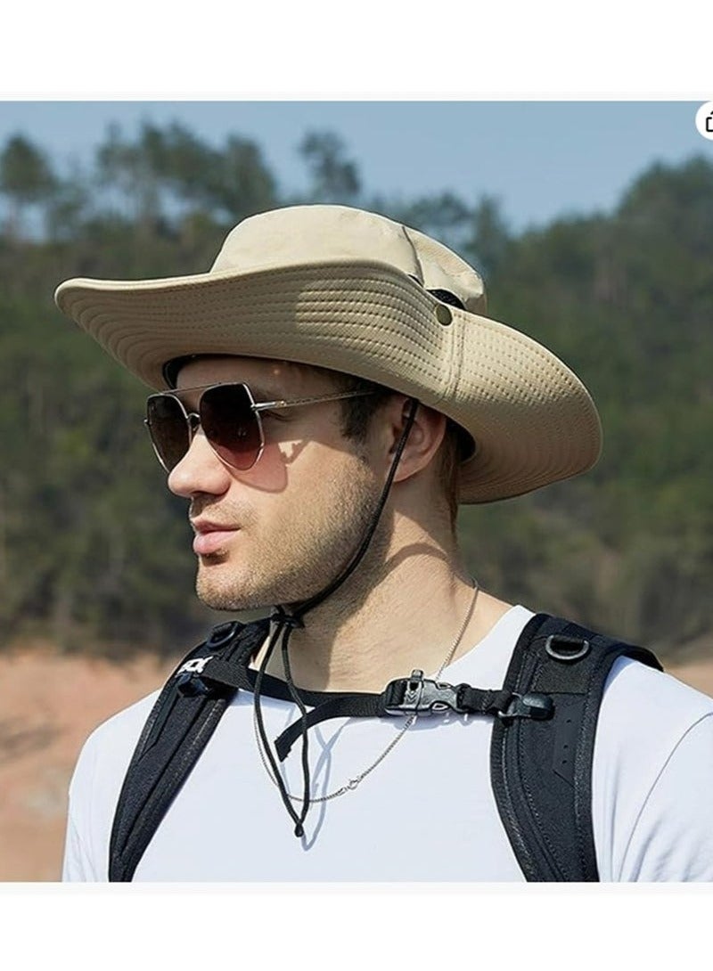 Mens Womens Sun Hat Cowboy Hat with Straw Wide Brim Breathable Boonie Hat for Fishing Hiking Garden Beach - Image 4