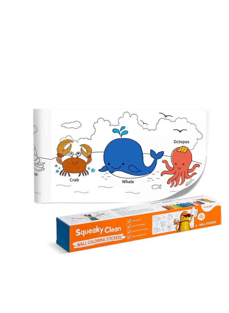 YPLUS,Coloring Paper Roll for Kids, Toddler Drawing Paper Roll, Squeaky Clean Sticky Wall Painting Stickers Set for Gift, 120 * 11.8 Inch Animal - Image 1