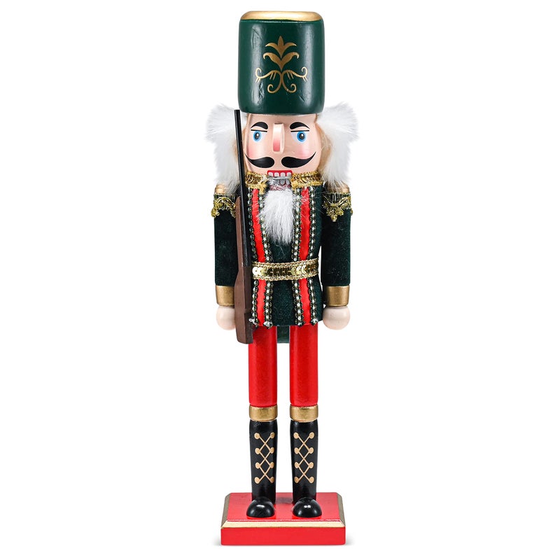Ornativity Christmas Toy Soldier Nutcracker Red and Black Wooden Nutcracker Soldier with a Rifle Gun Xmas Themed Holiday Nut Cracker Doll Figure Decorations 15