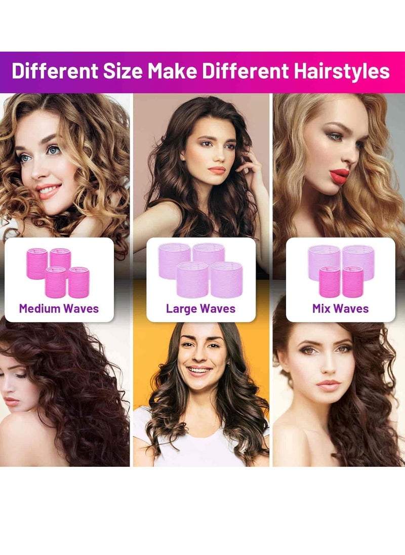 QIRRA Self Grip Hair Rollers Curlers 16 Pcs Set with 8Pcs Hair Rollers 2 Sizes (4 Jumbo & 4 Large) and 8 Pcs Hair Clips for Long Medium Short Thick Fine Thin Hair Volume  - Image 3