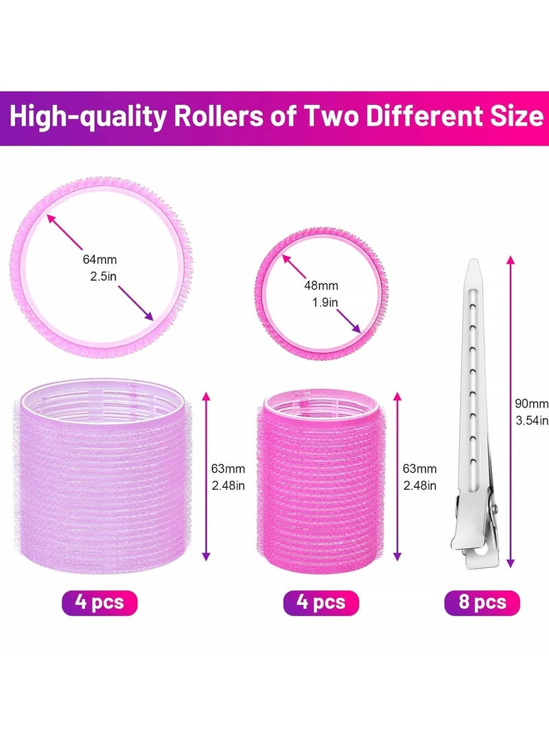 QIRRA Self Grip Hair Rollers Curlers 16 Pcs Set with 8Pcs Hair Rollers 2 Sizes (4 Jumbo & 4 Large) and 8 Pcs Hair Clips for Long Medium Short Thick Fine Thin Hair Volume  - Image 2