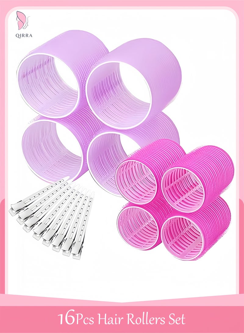 QIRRA 16 Pcs Hair Rollers, Hair Curlers Dual Size Set, Self Grip with Holding Clips, for Long Short Thick Fine Hair Styling Tools - Image 1