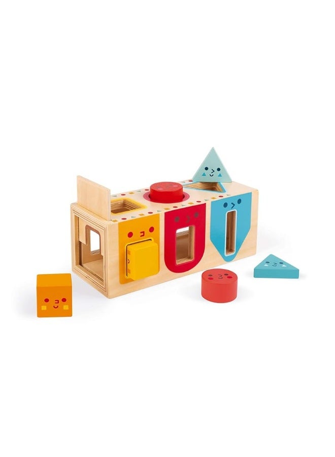 Janod Geometric Shapes 6 pc Wooden Sorting Box - Ages 12+ Months - J05330 - Image 1