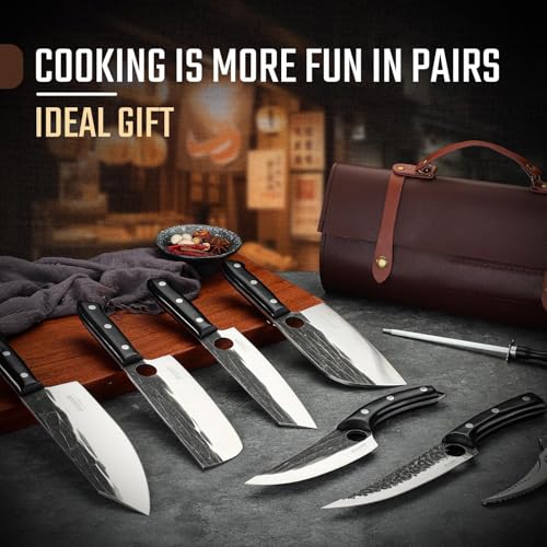 Huusk Knives Set, Serbian Chef Knife Set with Bag, Japanese Kitchen Knives Set, Hand Forged High Carbon Steel Knife Set, Full Tang Knives with Ebony Handle, Christmas Gift for Men and Women - Image 2