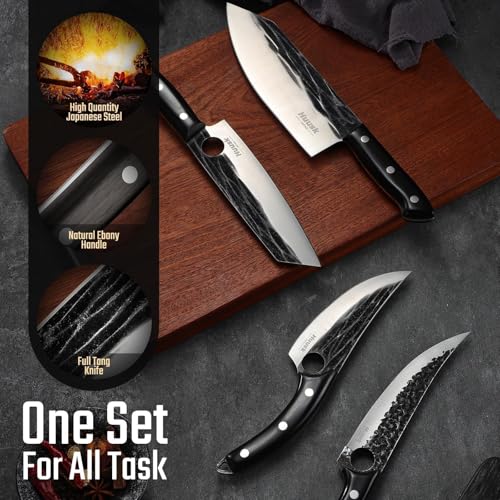 Huusk Knives Set, Serbian Chef Knife Set with Bag, Japanese Kitchen Knives Set, Hand Forged High Carbon Steel Knife Set, Full Tang Knives with Ebony Handle, Christmas Gift for Men and Women - Image 4