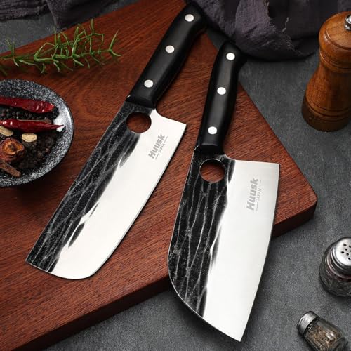 Huusk Knives Set, Serbian Chef Knife Set with Bag, Japanese Kitchen Knives Set, Hand Forged High Carbon Steel Knife Set, Full Tang Knives with Ebony Handle, Christmas Gift for Men and Women - Image 3