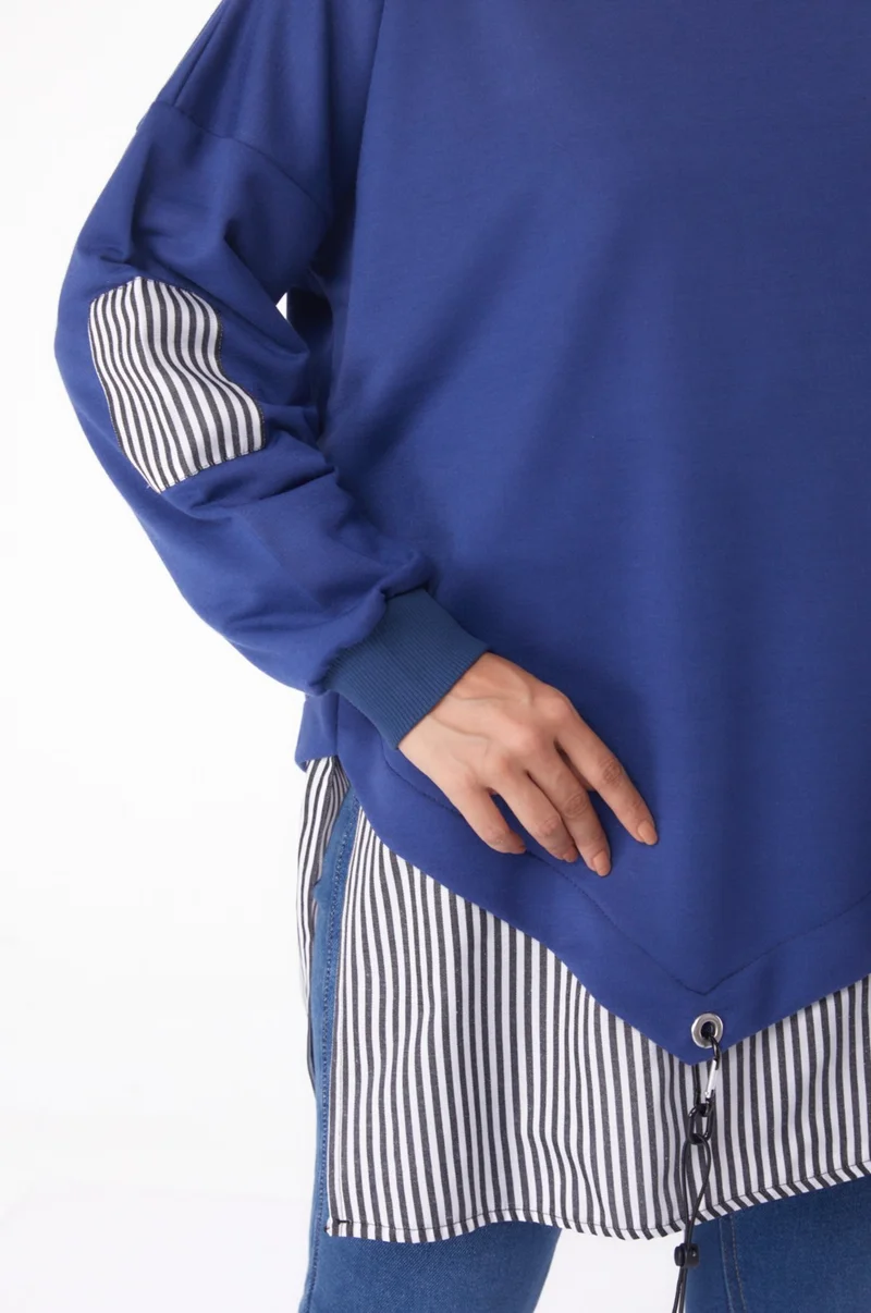 Tofisa Plain Crew Neck Women's Blue Striped Sweat - 26222
