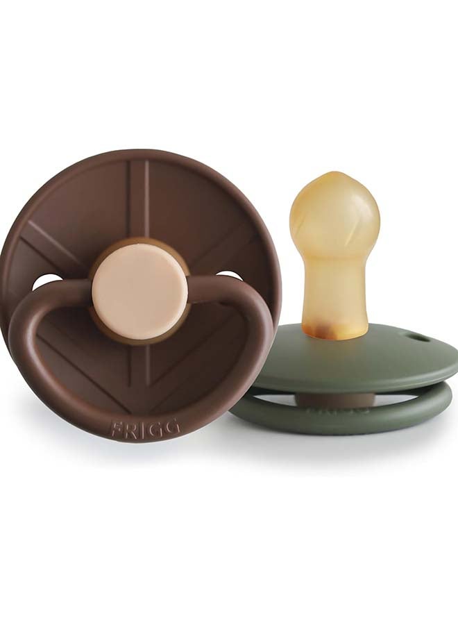 FRIGG Little Viking Latex Baby Pacifier 0-6M 2-Pack Cocoa/Olive - Size 1
