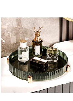 Makeup Perfume Organizer, 360° Rotating Bathroom Vanity Tray, Counter Organizer, Bathroom Vanity Tray with Gold Non-Slip Base, for Perfume, Candle, Makeup, Lotion Bottle, 11 Inches, Green
