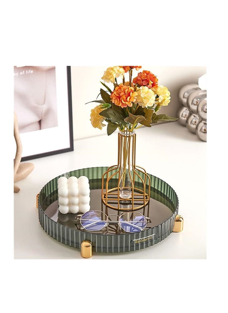 SYOSI - Makeup Perfume Organizer, 360° Rotating Bathroom Vanity Tray, Counter Organizer, Bathroom Vanity Tray with Gold Non-Slip Base, for Perfume, Candle, Makeup, Lotion Bottle, 11 Inches, Green - Image 1