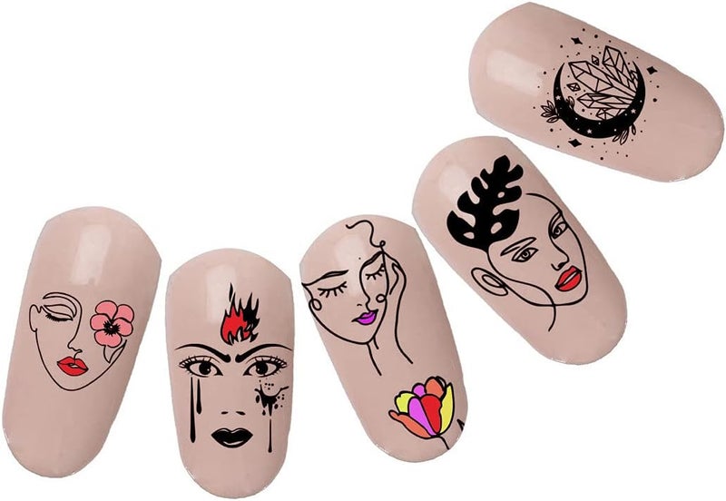 Mezerdoo 1Pcs People Image Line Pictures Nail Stamping Plates Abstract Face Design Nail Art Stamp Templates Woman Flower Geometric Printing Stencil Tools 14.5×9.5cm - Image 4