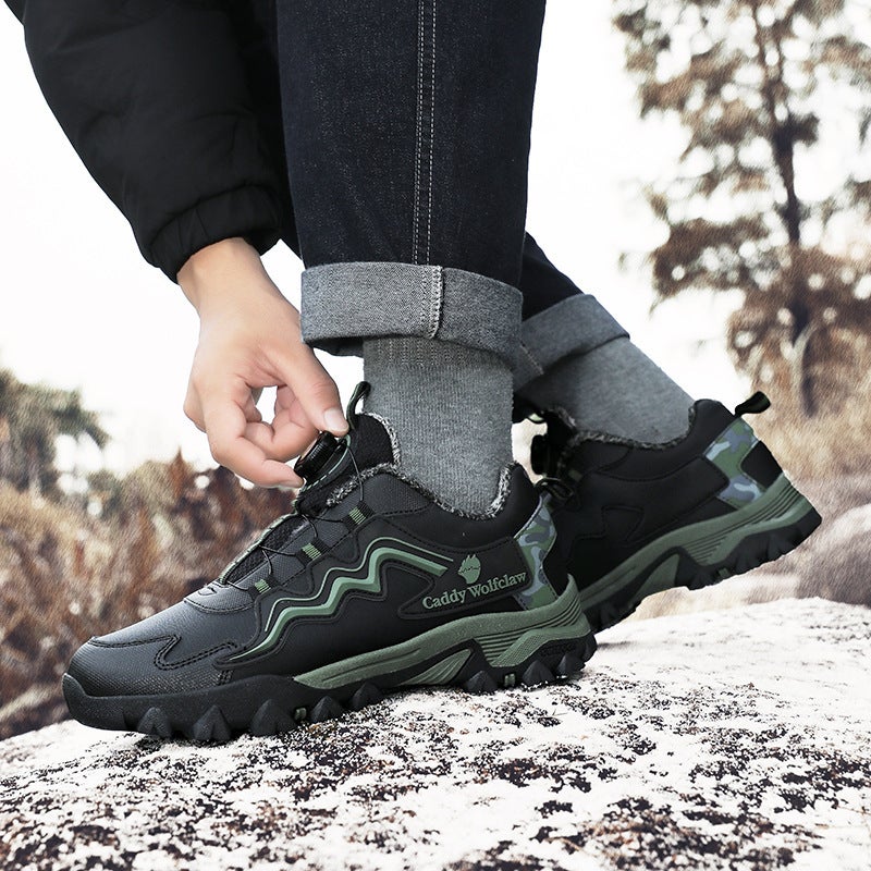 Youth Outdoor Sports Shoes, Boys' Velvet Warm Cotton Shoes, Rotating Button Large Children'S Hiking Shoes, Non-Slip - Image 4